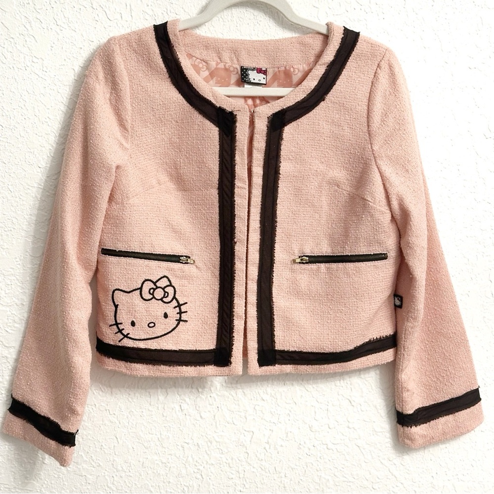 Hello Kitty Cropped Embroidered Jacket Blush Szm - image 1